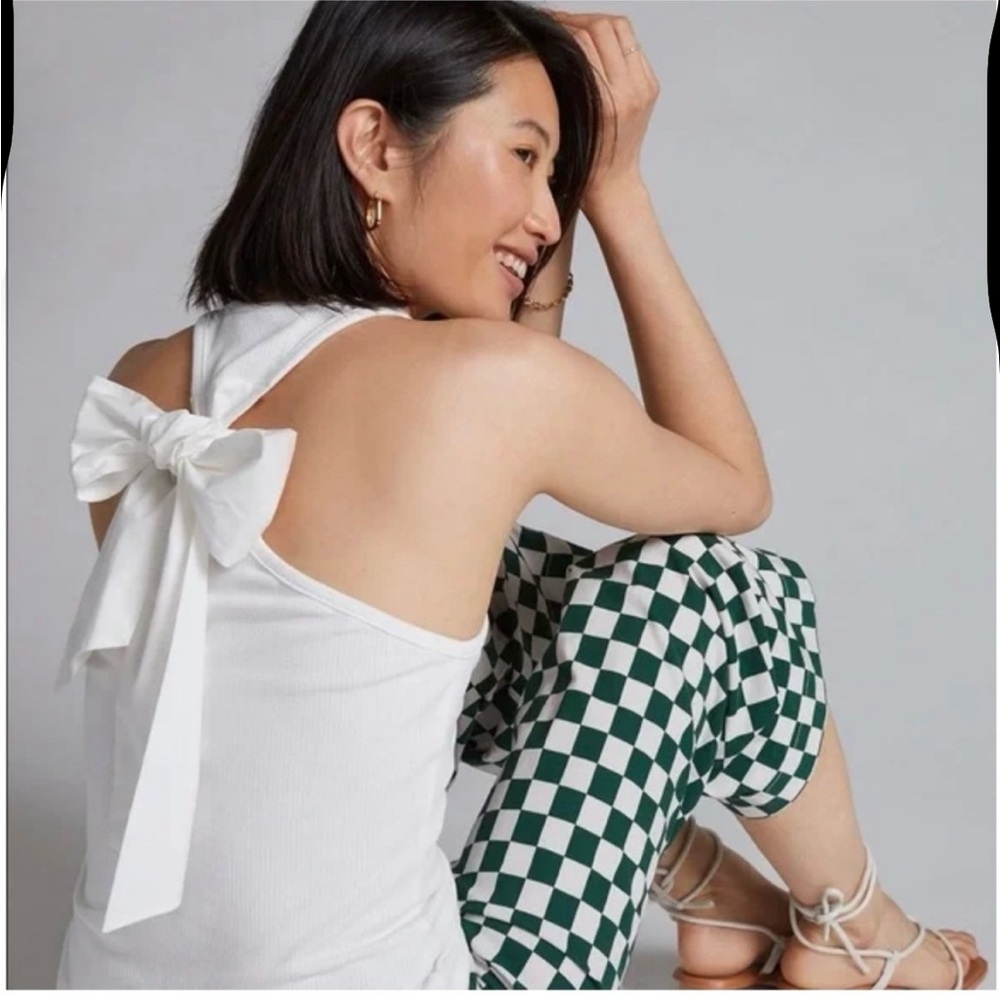 Anthropologie Racerback Bow-Tie Tank Sunday Brooklyn White Cotton Size S NWT